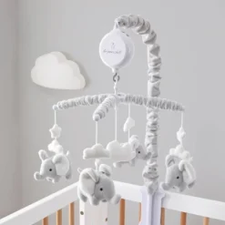 The Peanutshell Elephant Musical Mobile In Gray