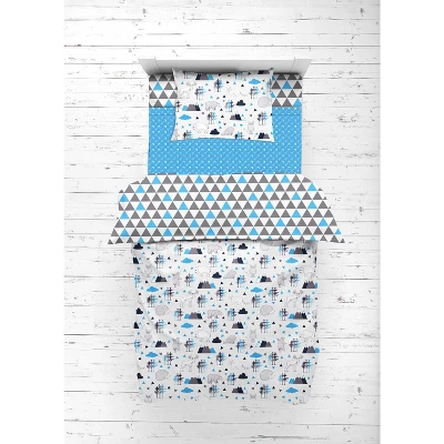 Bacati - Woodlands Aqua/Navy/Gray 4 Pc Toddler Bedding Set 5 Bacati - Woodlands Aqua/Navy/Gray 4 Pc Toddler Bedding Set - Image 5
