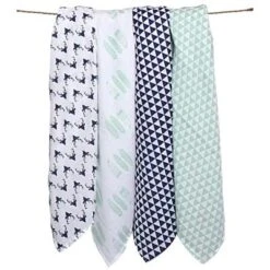Bacati - Noah Mint/Navy Buck/Feathers/Triangles Muslin Swaddling Blankets Set Of 4 -Baby Trend Store GUEST 13215e0d 8ad9 4b94 bf36 18bf1e6027ba