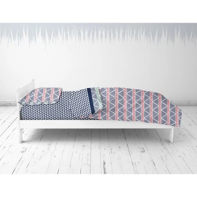 Bacati - Emma Coral/Mint/Navy Triangles Muslin 4 Pc Toddler Bedding Set 3 Bacati - Emma Coral/Mint/Navy Triangles Muslin 4 Pc Toddler Bedding Set - Image 3