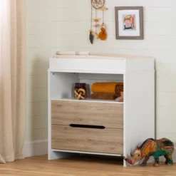 Cookie Changing Table - Pure White And Rustic Oak - South Shore