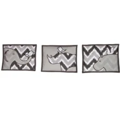 Bacati - Ikat Dots Stripes Coral Grey Muslin Girls 10 Pc Crib Set With Wall Hangings & Mobile