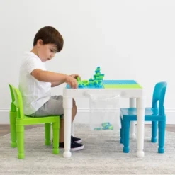 3pc Kids' 2 In 1 Square Activity Table With Chairs And 100pc Building Blocks White/Green/Blue - Humble Crew -Baby Trend Store GUEST 2d6c55bb 10cd 4c13 8daf fe81bd5b7697