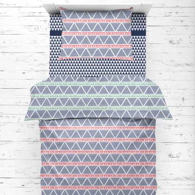 Bacati - Emma Coral/Mint/Navy Triangles Muslin 4 Pc Toddler Bedding Set 4 Bacati - Emma Coral/Mint/Navy Triangles Muslin 4 Pc Toddler Bedding Set - Image 4