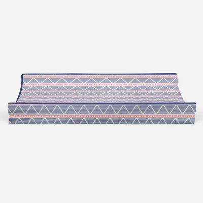 Bacati - Emma Coral/Navy Large Triangles Quilted Muslin Changing Pad Cover 4 Bacati - Emma Coral/Navy Large Triangles Quilted Muslin Changing Pad Cover - Image 4