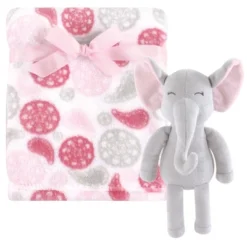 Hudson Baby Infant Girl Plush Blanket With Toy, Paisley Elephant, One Size