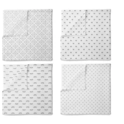 Bacati - LOVE Muslin Swaddling Blankets Set Of 4, Gray/White