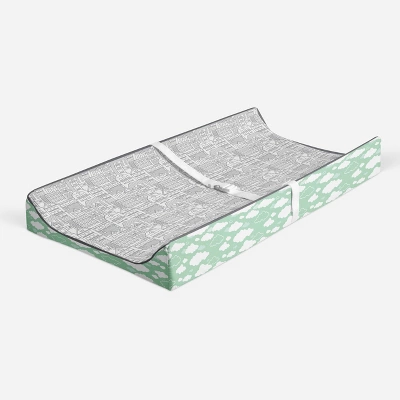 Bacati - Clouds In The City Mint/ Cityscape Quilted Changing Pad Cover 1 Bacati - Clouds In The City Mint/ Cityscape Quilted Changing Pad Cover