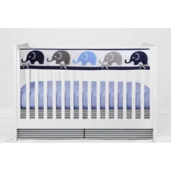 Bacati - Elephants Blue/Navy/Gray 6 Pc Crib Bedding Set With Long Rail Guard Cover -Baby Trend Store GUEST 48d06168 9157 420f 8ccb 8192a35199d2