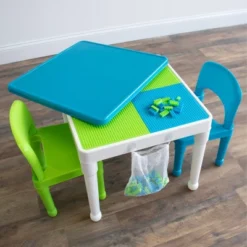 3pc Kids' 2 In 1 Square Activity Table With Chairs And 100pc Building Blocks White/Green/Blue - Humble Crew -Baby Trend Store GUEST 4df926e8 759c 4110 a3c6 f2de6103cb9b