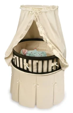Badger Basket Elite Oval Baby Bassinet With Canopy - Espresso/Ecru