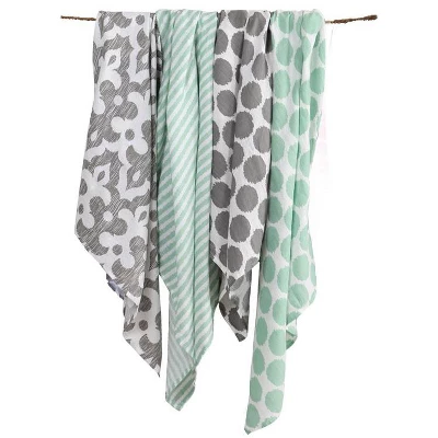 Bacati - Ikat Mint/Gray Dots/Stripes Swaddling Muslin Blankets Set Of 4 3 Bacati - Ikat Mint/Gray Dots/Stripes Swaddling Muslin Blankets Set Of 4 - Image 3