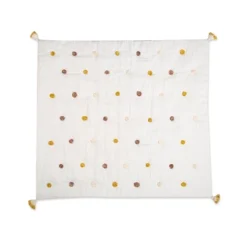 Crane Baby Cotton Muslin Pom Pom Blanket - Kendi White