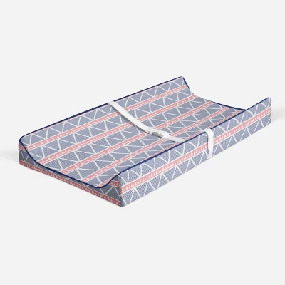 Bacati - Emma Coral/Navy Large Triangles Quilted Muslin Changing Pad Cover 1 Bacati - Emma Coral/Navy Large Triangles Quilted Muslin Changing Pad Cover