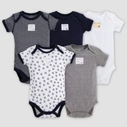 Burt's Bees Baby® Boys' Organic Cotton 5pk Short Sleeve Bodysuit Set Solid/Stripes - Blueberry -Baby Trend Store GUEST 57966662 e59b 46f4 9a0a 95aa42c3051f