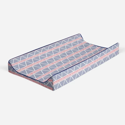 Bacati - Emma Coral/Navy Large Triangles Quilted Muslin Changing Pad Cover 6 Bacati - Emma Coral/Navy Large Triangles Quilted Muslin Changing Pad Cover - Image 6