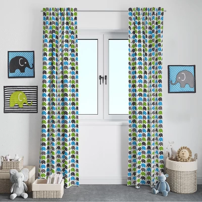 Bacati - Elephants Aqua/Lime/Grey Curtain Panel 1 Bacati - Elephants Aqua/Lime/Grey Curtain Panel