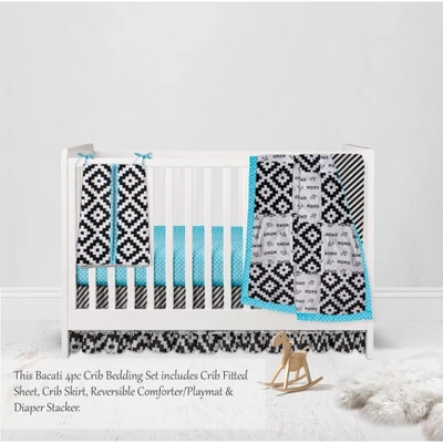 Bacati - Love Black Turquoise 4 Pc Crib Bedding Set With Diaper Caddy 2 Bacati - Love Black Turquoise 4 Pc Crib Bedding Set With Diaper Caddy - Image 2