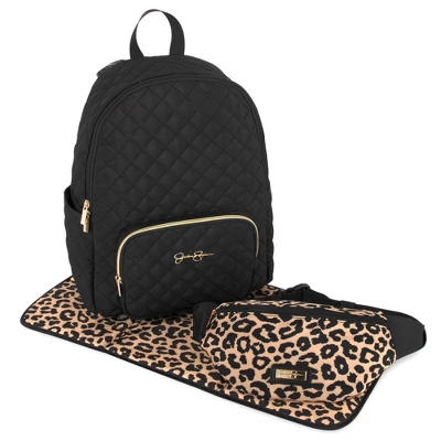 Jessica Simpson Quilted Backpack Diaper Bag With Fanny Pack - Black 1 Jessica Simpson Quilted Backpack Diaper Bag With Fanny Pack - Black
