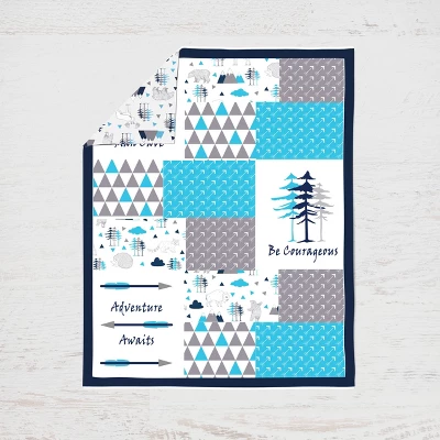 Bacati - Woodlands Forest Animals Aqua/Navy/Grey 10 Pc Crib Bedding Set With Long Rail Guard Cover 5 Bacati - Woodlands Forest Animals Aqua/Navy/Grey 10 Pc Crib Bedding Set With Long Rail Guard Cover - Image 5