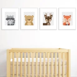 Big Dot Of Happiness Woodland Creatures - Unframed Forest Animals Nursery And Kids Room Linen Paper Wall Art - Set Of 4 - Artisms - 8 X 10 Inches