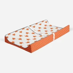 Bacati - Playful Fox Quilted Changing Pad Cover -Orange Arrows In Gussett