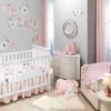 Lambs & Ivy Floral Garden Watercolor/Pink Linen 5-Piece Baby Crib Bedding Set