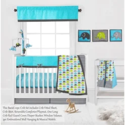 Bacati - Elephants Aqua/Lime/Gray 10 Pc Crib Bedding Set With Long Rail Guard Cover -Baby Trend Store GUEST 87930305 717a 4cdb b2c0 de5a82988825