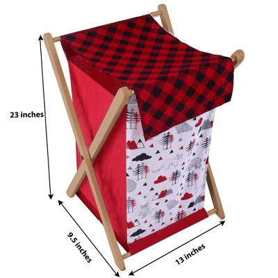 Bacati - Woodlands Red/Black/Gray Laundry Hamper With Wooden Frame 2 Bacati - Woodlands Red/Black/Gray Laundry Hamper With Wooden Frame - Image 2