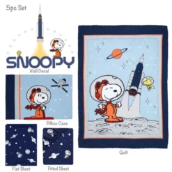 Bedtime Originals Astronaut Snoopy 5-Piece Navy/Blue Space Toddler Bedding Set