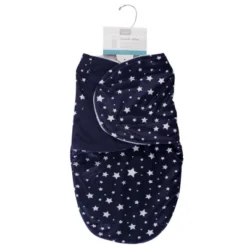 Hudson Baby Infant Boy Plush Swaddle Wrap, Navy Star, 0-3 Months