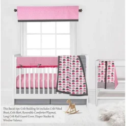 Bacati - Elephants Pink/Fuschia/Gray 6 Pc Crib Bedding Set With Long Rail Guard Cover -Baby Trend Store GUEST 9972a72a 162f 46f5 a0c9 3a8632da15bc