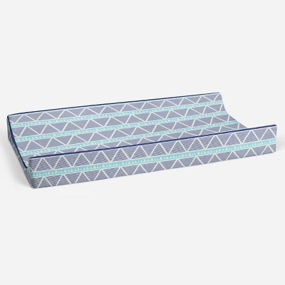 Bacati - Liam Aqua/Navy Large Triangles Quilted Muslin Changing Pad Cover 2 Bacati - Liam Aqua/Navy Large Triangles Quilted Muslin Changing Pad Cover - Image 2