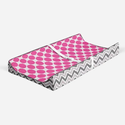 Bacati - Gray Zigzag Pink Dots Muslin Changing Pad Cover.... 1 Bacati - Gray Zigzag Pink Dots Muslin Changing Pad Cover....