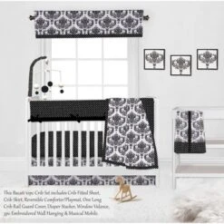 Bacati - Classic Damask Black/Grey/White 10 Pc Crib Bedding Set With Long Rail Guard Cover -Baby Trend Store GUEST 9edf572e c020 4a86 9722 40a43cc2aabb
