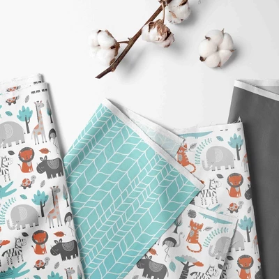 Bacati - Jungle Safari Aqua Orange Gray 6 Pc Cotton Crib Bedding Set With Long Rail Guard Cover 1 Bacati - Jungle Safari Aqua Orange Gray 6 Pc Cotton Crib Bedding Set With Long Rail Guard Cover