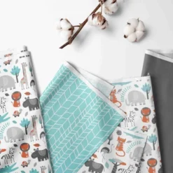 Bacati - Jungle Safari Aqua Orange Gray 10 Pc Crib Bedding Set With 2 Crib Fitted Sheets