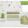 Bacati - Mod Dots Stripes Green Yellow Beige Brown 6 Pc Crib Bedding Set With Long Rail Guard Cover