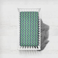Bacati - Chevron Ikat Navy Green 100 Percent Cotton Universal Baby US Standard Crib Or Toddler Bed Fitted Sheet -Baby Trend Store GUEST c4290e8c 1257 4a4e 9959 39efb9faa61b
