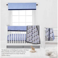 Bacati - Elephants Blue/Navy/Gray 6 Pc Crib Bedding Set With Long Rail Guard Cover -Baby Trend Store GUEST e32c009d a981 440b 93af 471c90b2d270