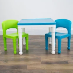 3pc Kids' 2 In 1 Square Activity Table With Chairs And 100pc Building Blocks White/Green/Blue - Humble Crew -Baby Trend Store GUEST e3395879 05ec 4dbc ab1e 7e715efe52d9