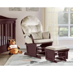 Suite Bebe Madison Glider And Ottoman - Espresso Wood And Beige Fabric