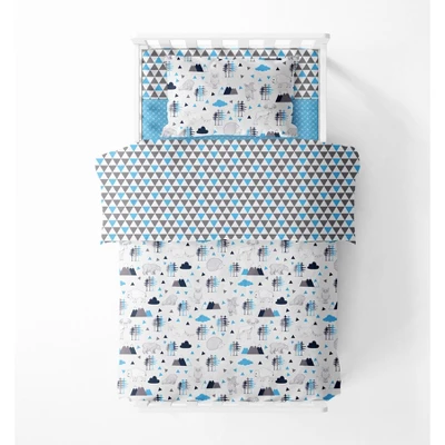 Bacati - Woodlands Aqua/Navy/Gray 4 Pc Toddler Bedding Set 3 Bacati - Woodlands Aqua/Navy/Gray 4 Pc Toddler Bedding Set - Image 3
