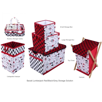 Bacati - Woodlands Red/Black/Gray Laundry Hamper With Wooden Frame 3 Bacati - Woodlands Red/Black/Gray Laundry Hamper With Wooden Frame - Image 3