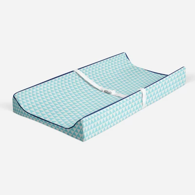 Bacati - Liam Aqua Triangles Quilted Muslin Changing Pad Cover 1 Bacati - Liam Aqua Triangles Quilted Muslin Changing Pad Cover