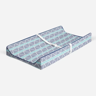 Bacati - Liam Aqua/Navy Large Triangles Quilted Muslin Changing Pad Cover 1 Bacati - Liam Aqua/Navy Large Triangles Quilted Muslin Changing Pad Cover