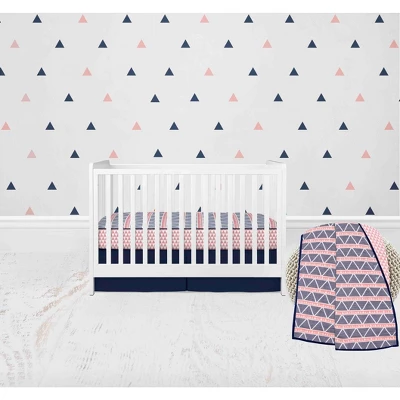 Bacati - Girls Triangles Coral Navy 10 Pc Crib Bedding Set With 4 Swaddling Blankets 1 Bacati - Girls Triangles Coral Navy 10 Pc Crib Bedding Set With 4 Swaddling Blankets